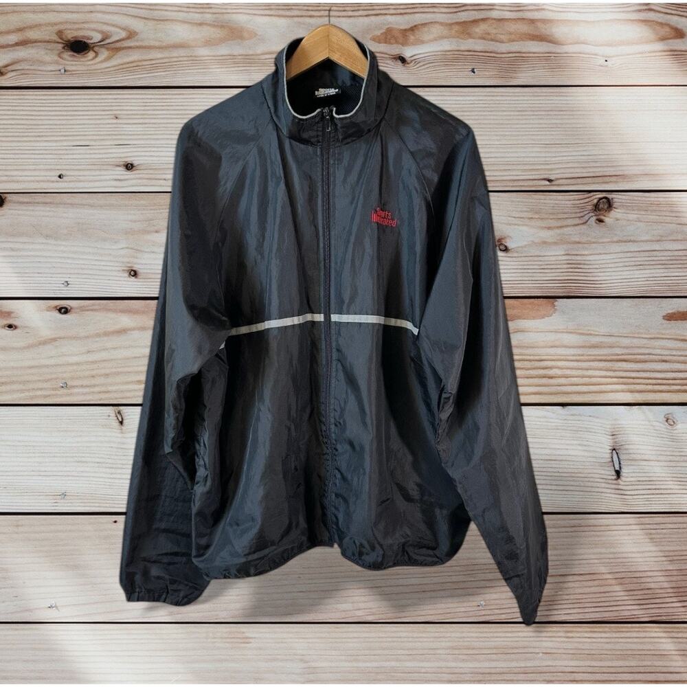 VTG 90s SPORTS ILLUSTRATED Mens Full Zip Windbreaker Jacket Black Size X Large